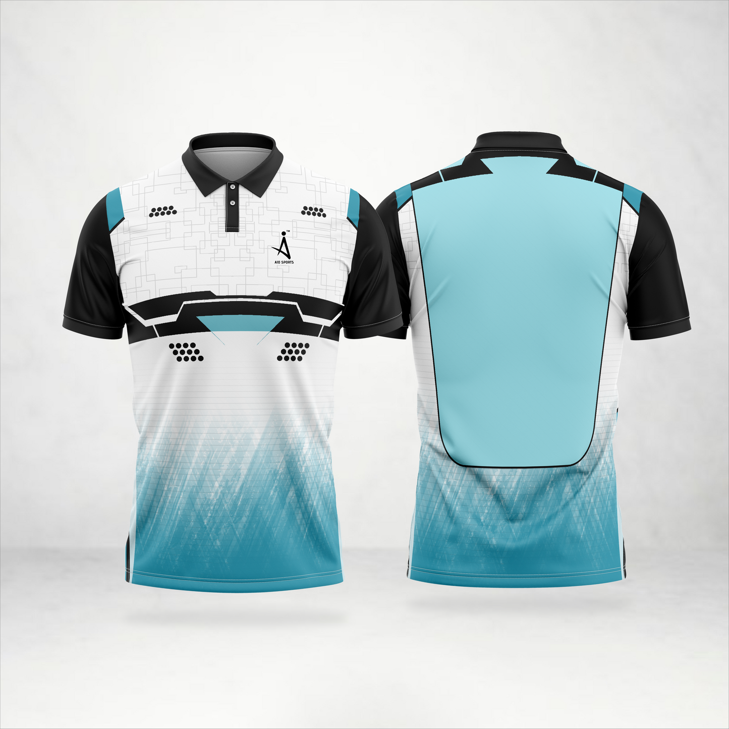White & Cyan Tech Pattern Polo Jersey – AioSports