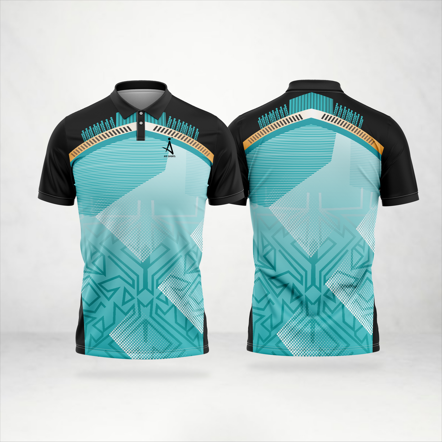 Teal Geometric Fusion Polo Jersey