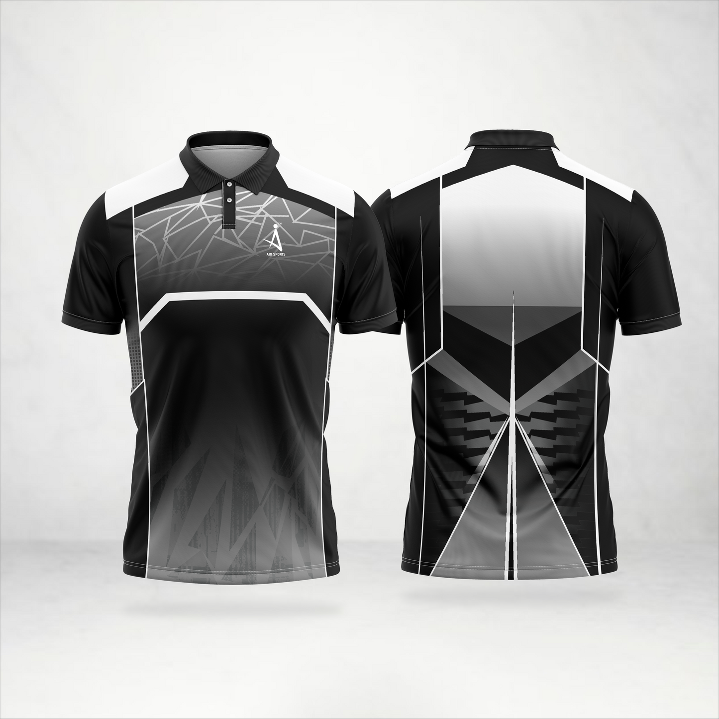 Black & Grey Geometric Polo Sports Jersey