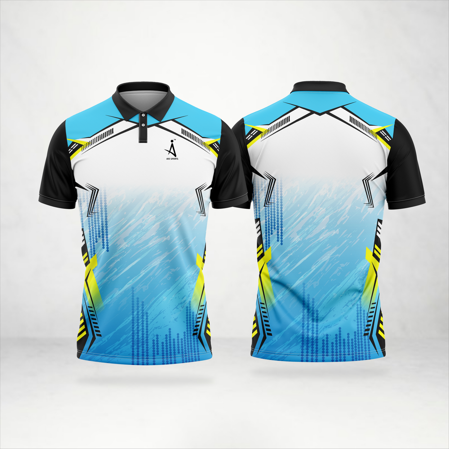 Cyan & Black Tech Pattern Polo Jersey