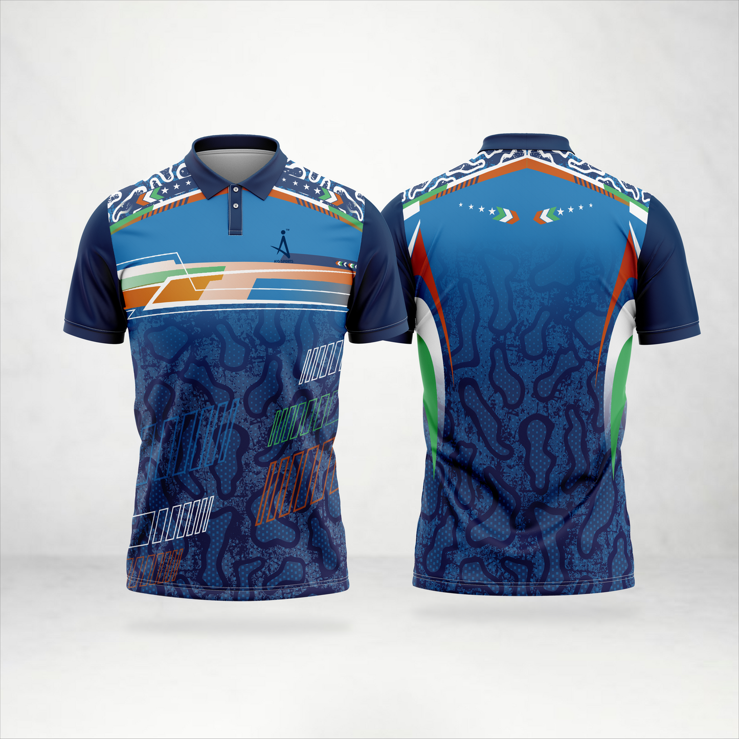 Navy Blue Multicolor Graphic Polo Sports Jersey