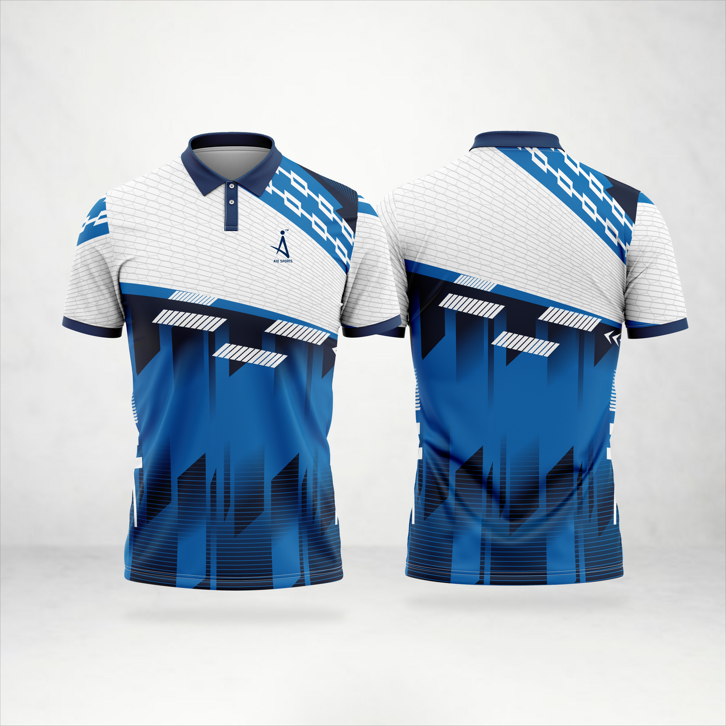 White & Blue Modern Block Polo Jersey