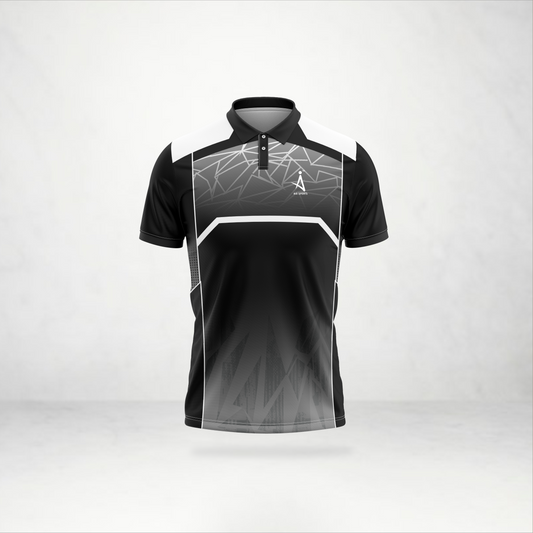 Black & Grey Geometric Polo Sports Jersey