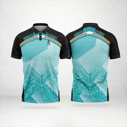 Teal Geometric Fusion Polo Jersey
