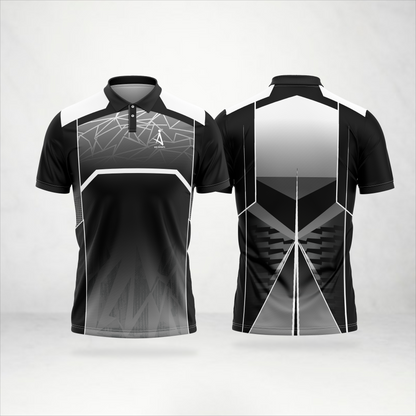 Black & Grey Geometric Polo Sports Jersey