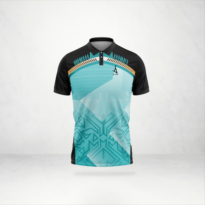 Teal Geometric Fusion Polo Jersey