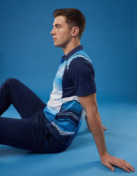 Aqua White Arrow Design Polo Jersey