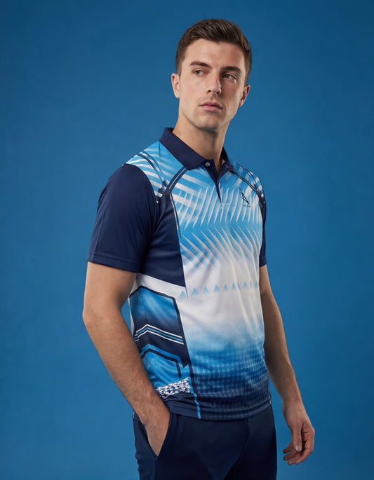 Aqua White Arrow Design Polo Jersey