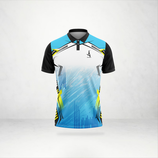 Cyan & Black Tech Pattern Polo Jersey