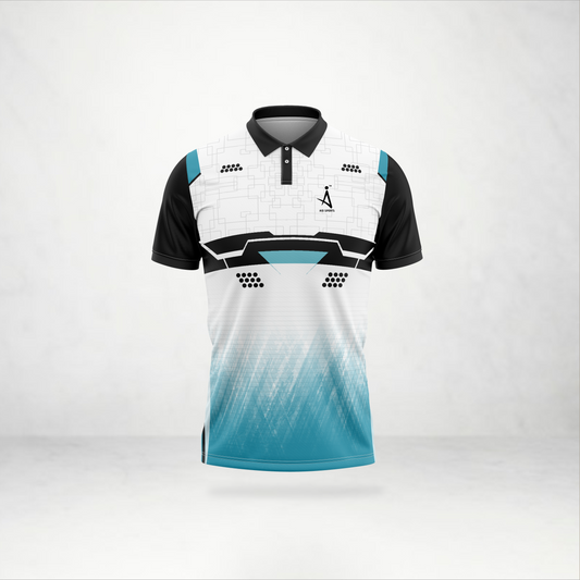White & Cyan Tech Pattern Polo Jersey – AioSports
