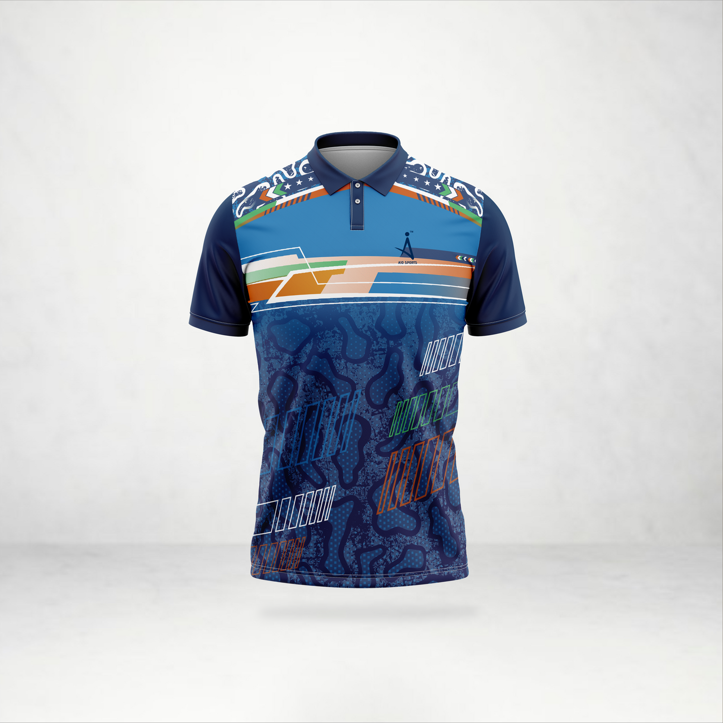Navy Blue Multicolor Graphic Polo Sports Jersey