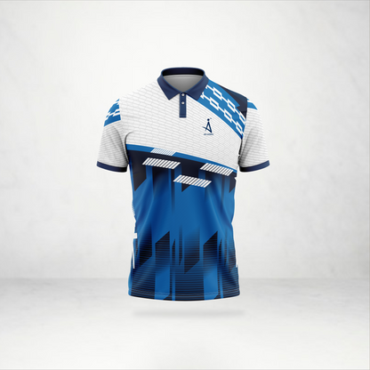 White & Blue Modern Block Polo Jersey